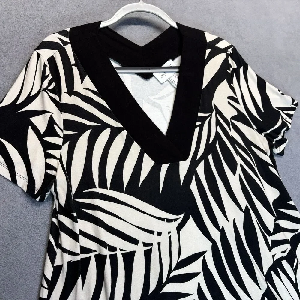 Joseph Ribkoff Size 16 Black Tan Tropical‎ Leaf Print V Neck Top